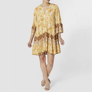 Payton Ruffle Sleeve Dress: Mustard Floral Print
