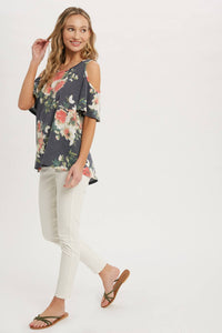 FLORAL PRINT OPEN SHOULDER TOP