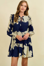 FLORAL PRINT SPLIT V NECK LSLV TIERED MINI DRESS