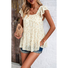 Floral Print Square Neck Ruffle Sleeve Tiered Blouse