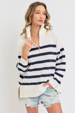 STRIPED ZIP-FRONT OVERSIZED PULLOVER KNIT SWEATER