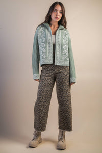 Graphic Knit Sweater Zip Up Cardigan