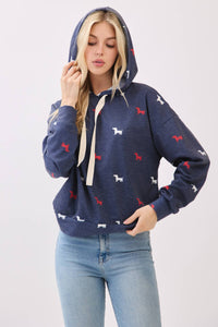 Dog Print Hoodie with Drawstrings
