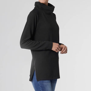 Lyla Long Sleeve Tunic with Side Zippers -  Black