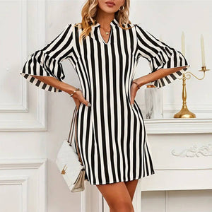 Striped loose dress with flared sleeves