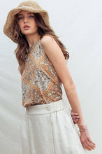 SLEEVELESS ALL OVER AZTEC GEOMETRIC PRINT ROUND NECK TANK TOP