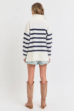 STRIPED ZIP-FRONT OVERSIZED PULLOVER KNIT SWEATER