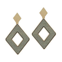 Wood Open Diamond and Gold 2" Earring