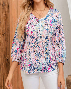 Floral Long Puff Sleeve Blouse