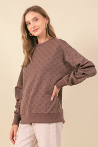 Texture Shimmer Pleated Long Sleeve Sweatshirt