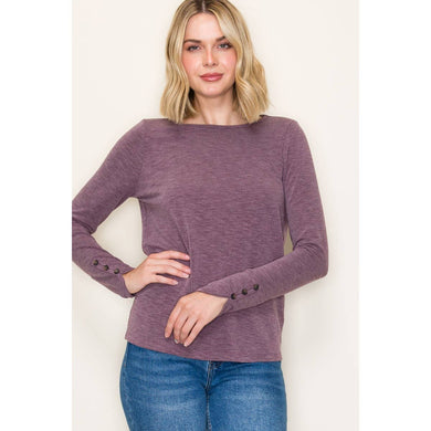 LONG BUTTON HEM SLEEVE SLUB TOP