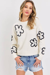 SEQUINS FLORAL  KNIT SWEATER