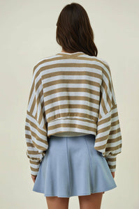 STRIPED KNIT EXAGGERATED SLEEVE SHRUG