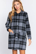 Long Sleeve With Pocket Brushed Plaid Long Jacket