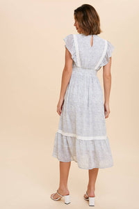 RUFFLED LACE TRIM SPECKLED MIDI DRESS