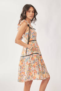 FLORAL PRINTED TAPE RUFFLE STRAP TIERED DRESS
