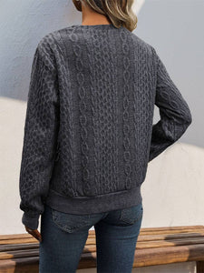 Long Sleeve Pleated Solid Color Sweater