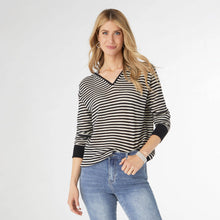 Aruni V-Neck Striped Knit Top with Hood
