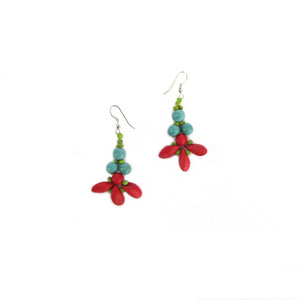 Tango light blue and red flower earrings