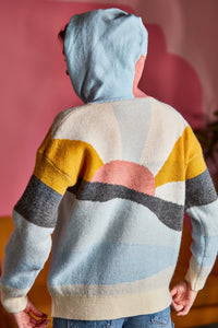 Rising Sun Pattern Knitted Hoody Top