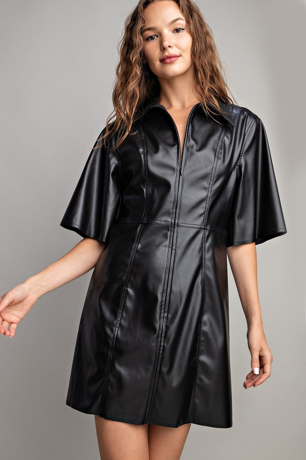 Faux Leather Front Zipper Mini Dress Faux Leather Front Zipper Mini Dress