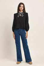 Contrast Trim Bow Tie Blouse