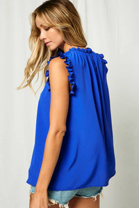 Solid Shirring Neck Sleeveless Top