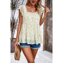 Floral Print Square Neck Ruffle Sleeve Tiered Blouse
