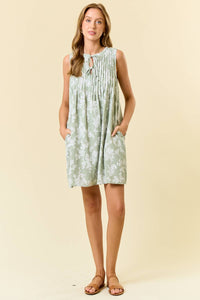 PinTuck Front Sleeveless Mini Dress W/ Side Pocket