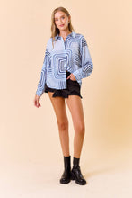 PRINTED SATIN BOYFRIEND BATWING BUTTON DOWN BLOUSE