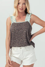 ANIMAL PRINT TOP WITH RUFFLE SLEEVE