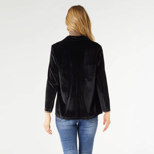 Penny Velour Open Cardigan: Black