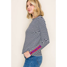 COLOR TAPED BUTTON CUFF STRIPED TOP