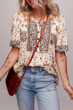 Boho Floral Print Half Placket Short Sleeve Loose Blouse