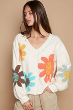 Oversize floral pattern print v-neck pullover sweater