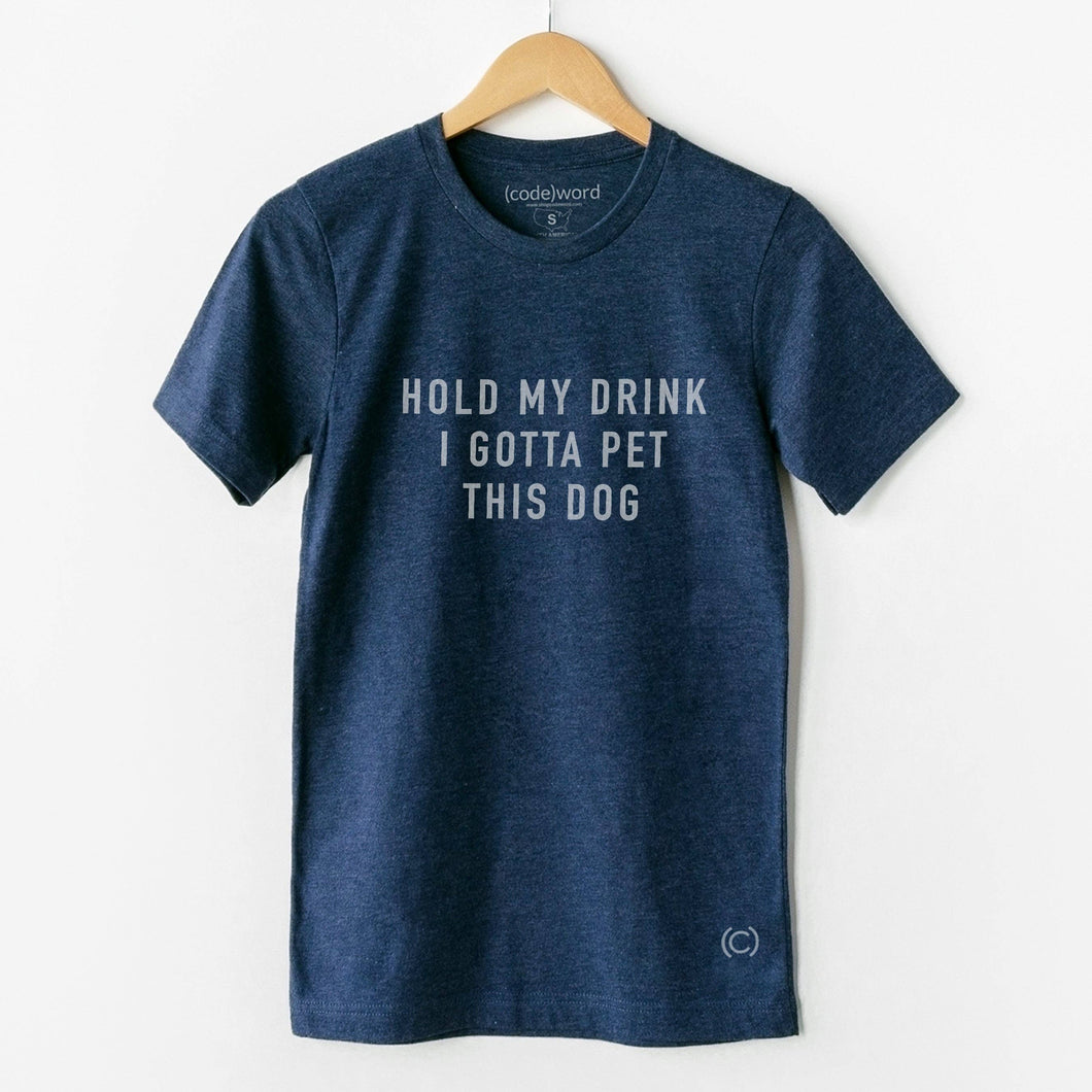 Hold My Drink I Gotta Pet This Dog: Heather Navy / White Print