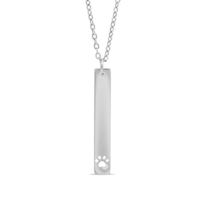 Paw Print Cutout Vertical Stainless Steel Bar Necklace: Stainless