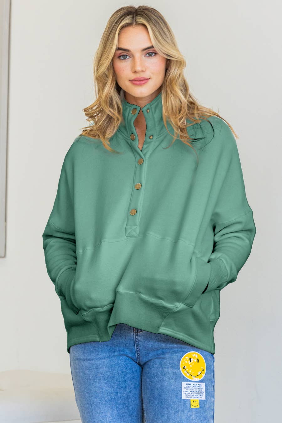 Washed High Neck Sweatshirt: Washed Jade