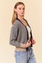 BUTTON-DOWN STRIPE COLORBLOCK CARDIGAN SWEATER