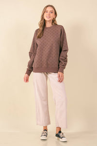 Texture Shimmer Pleated Long Sleeve Sweatshirt