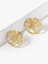 18K Gold Dipped Tree Of Life Button Stud Earrings