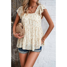 Floral Print Square Neck Ruffle Sleeve Tiered Blouse