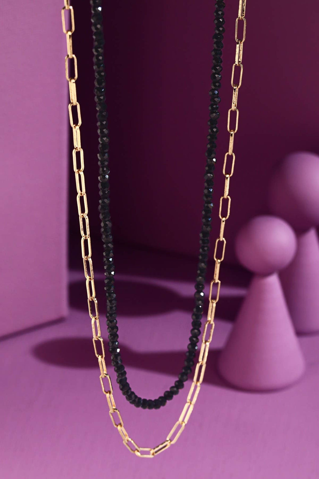 2-Layered Bead & Chain Link Necklace