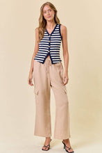STRIPE KNIT BUTTON FRONT TANK