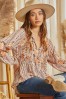 Baby Doll Woven Blouse With Ruffle Detailing and Embroidery