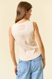 Cotton Ribbed Tank W/Round Hem