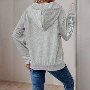 Solid Hooded Sweatshirt Printed Long Sleeve Thin Pullover