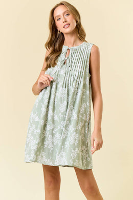 PinTuck Front Sleeveless Mini Dress W/ Side Pocket