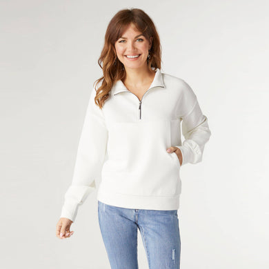 COCO + CARMEN - Lyla Half-Zip Top with Side Pockets: White / L/XL