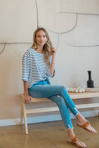 Striped Round Neck Oversized Half Sleeve Top